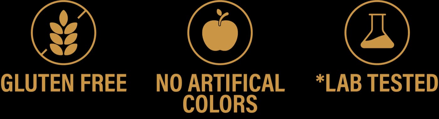 Gluten free · No artificial colors · Lab tested