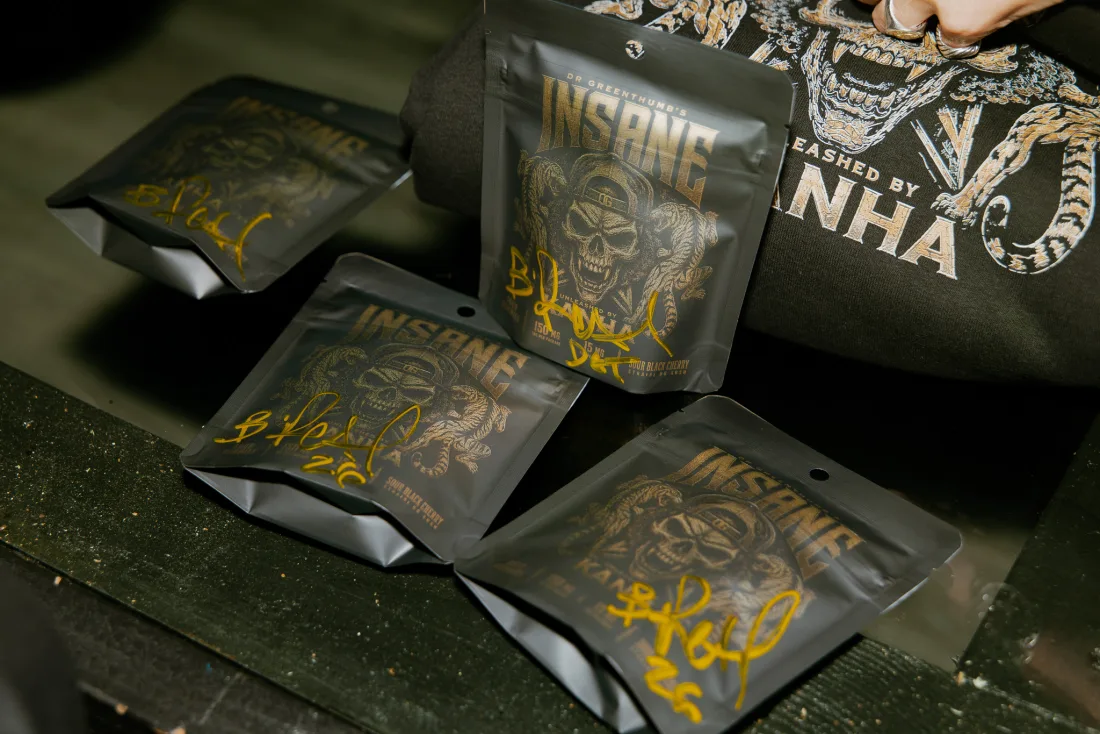 Signed INSANE × KANHA gummy pouches